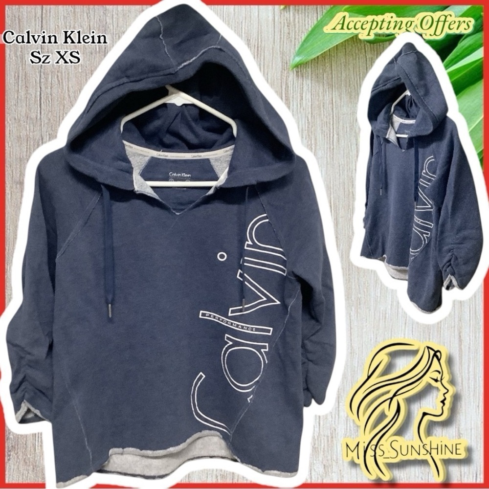 Calvin Klein - Sz XS - oversized distressed seams Navy blue performance Hoodie